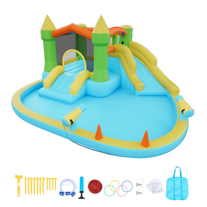 VEVOR Bounce House for Kids, Inflatable Bounce House with Air Blower, Water Slide, Bouncer Castle with Castle Bounces, Basketball Hoop, Splash Pool & Water Ring Toss, for 3 to 4 Kids Ages 3 to 8