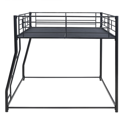 Bellemave Metal Full XL Over Queen bunk Bed, Floor Twin XL Over Queen Bunk Bed Frame with Ladder and Guardrails,Black no slats