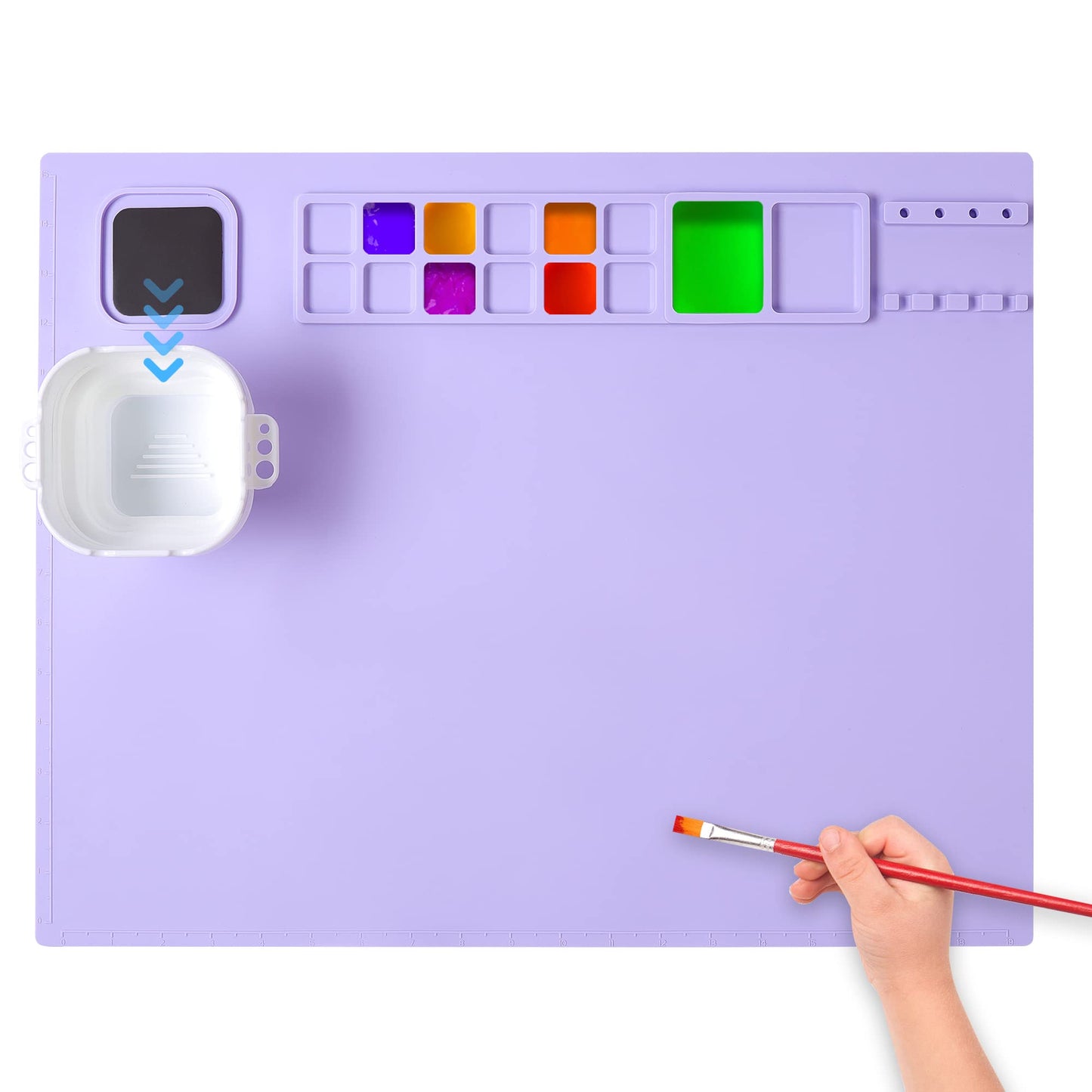 AWOKE Silicone Painting Mat - 20"X16" Silicone Art Mat with 1 Water Cup for Kids - Craft Mat has12 Color Dividers - 2 Paint Dividers (Purple)