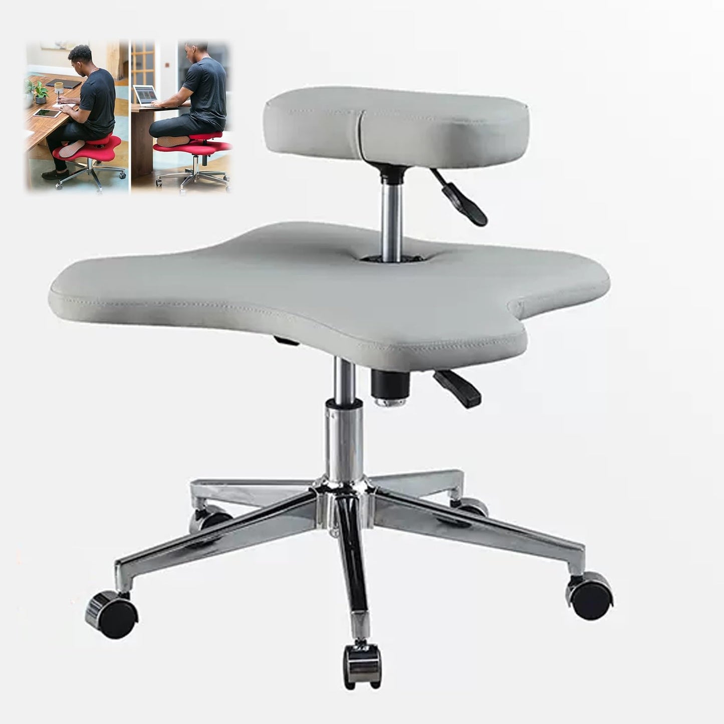 GenSDH Kneeling Office Chair, Ergonomic Posture Chair, Home Office Desk Chair with Brake Casters, Height Adjustable Cross Legged Chair, Meditation Chair, for,Grey-One Size