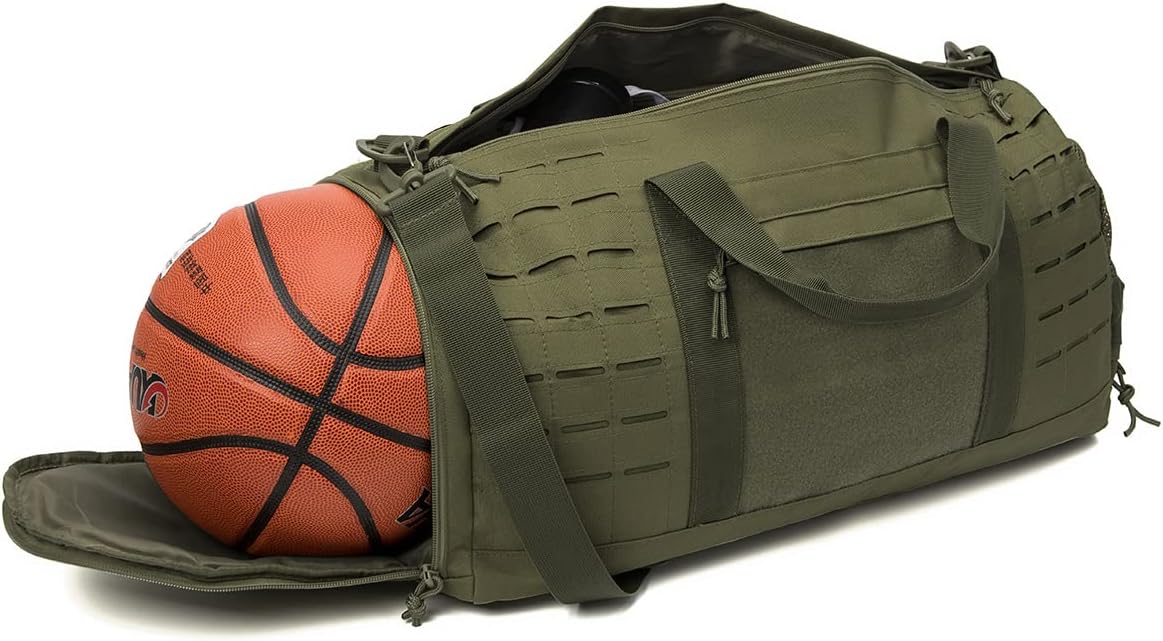 QT&QY 40L Military Tactical Duffle Bag For Men Sport Gym Fitness Tote Travel Training Workout With Shoe Compartment Basketball Football Weekender