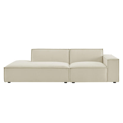 Modway Restore Performance Fabric Upholstered 2-Piece Modular Loveseat in Ecru – Low Profile Sectional Sofa with Right-Facing Armchair and Left-Facing Armless Chaise