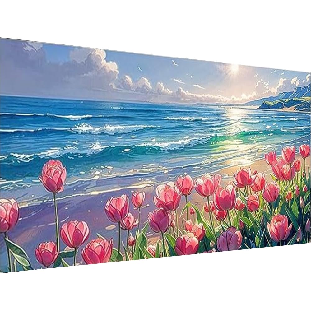 Large Tulip Diamond Painting Kits,Diamond Art for Adults Sunrise Over The Sea Full Round Drill Large Size(27.5 X 15.7inch),Abstract Scenery Paint with Diamonds Crystal Gem for Gift,Wall Decor