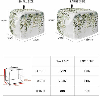 Sage Green Leaves 4 Slice Toaster Cover, Small Appliance Dustproof Fingerprint Protector, Machine Washable Eucalyptus