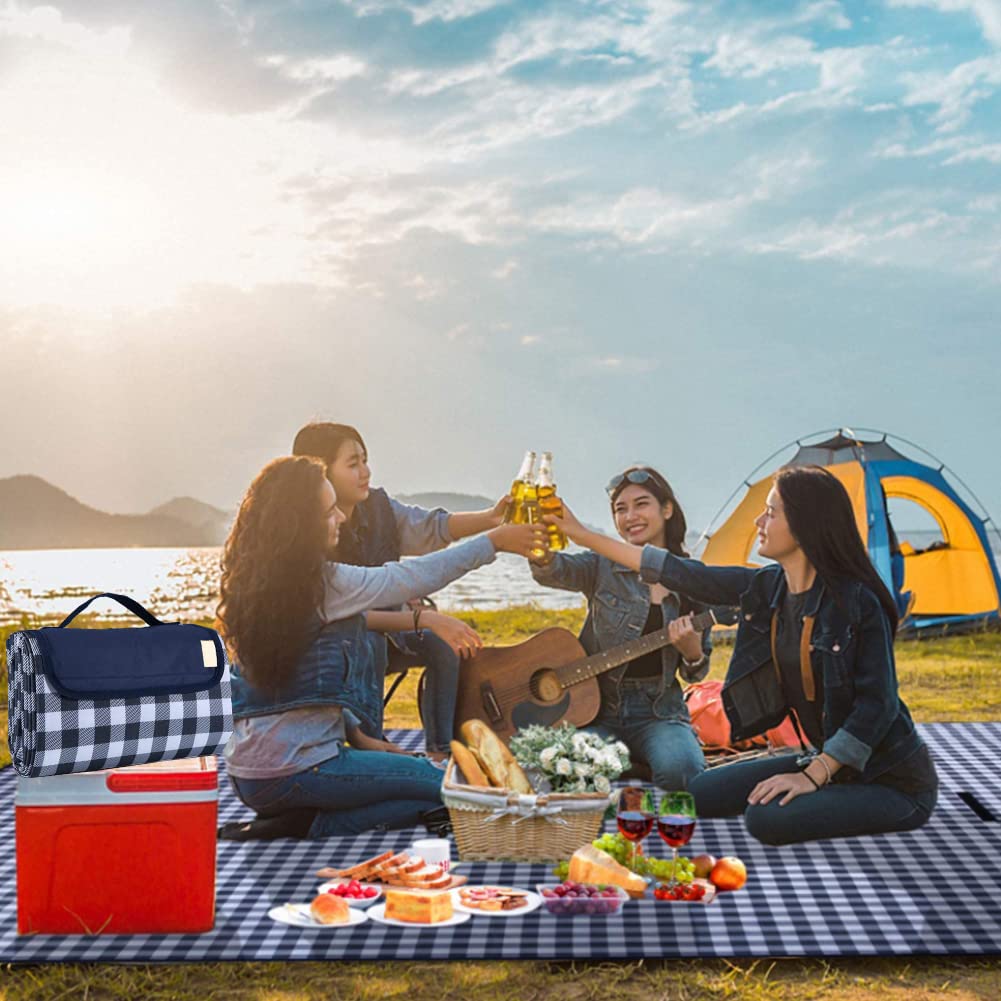 K Y KANGYUN Outdoor Picnic Blankets, Extra Large Beach Blanket, Foldable Lightweight Waterproof Sand Mat, Picnic Blanket 80" x 60" for Beach Camping Hiking Park Patio (Dark Blue, 80x60 inch)