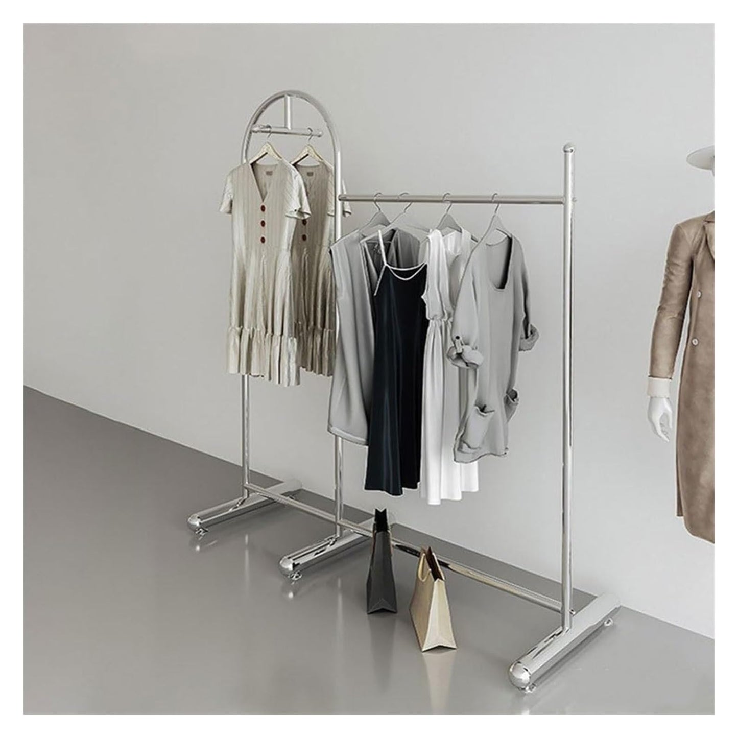 CUTPOIY Clothes Rail Garment Rack Commercial Heavy Duty Garment Rack, Stainless Steel Clothing Rack Free Standing Coat Rack for Bedroom Clothes Drying Rack for Hanging Clothes, Silver-130x40x170cm