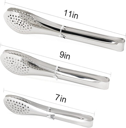 TOPULORS Stainless Steel Tongs Set (7/9/11 Inch) - Heavy Duty Kitchen & BBQ Tongs for Cooking, Grilling, Baking,
