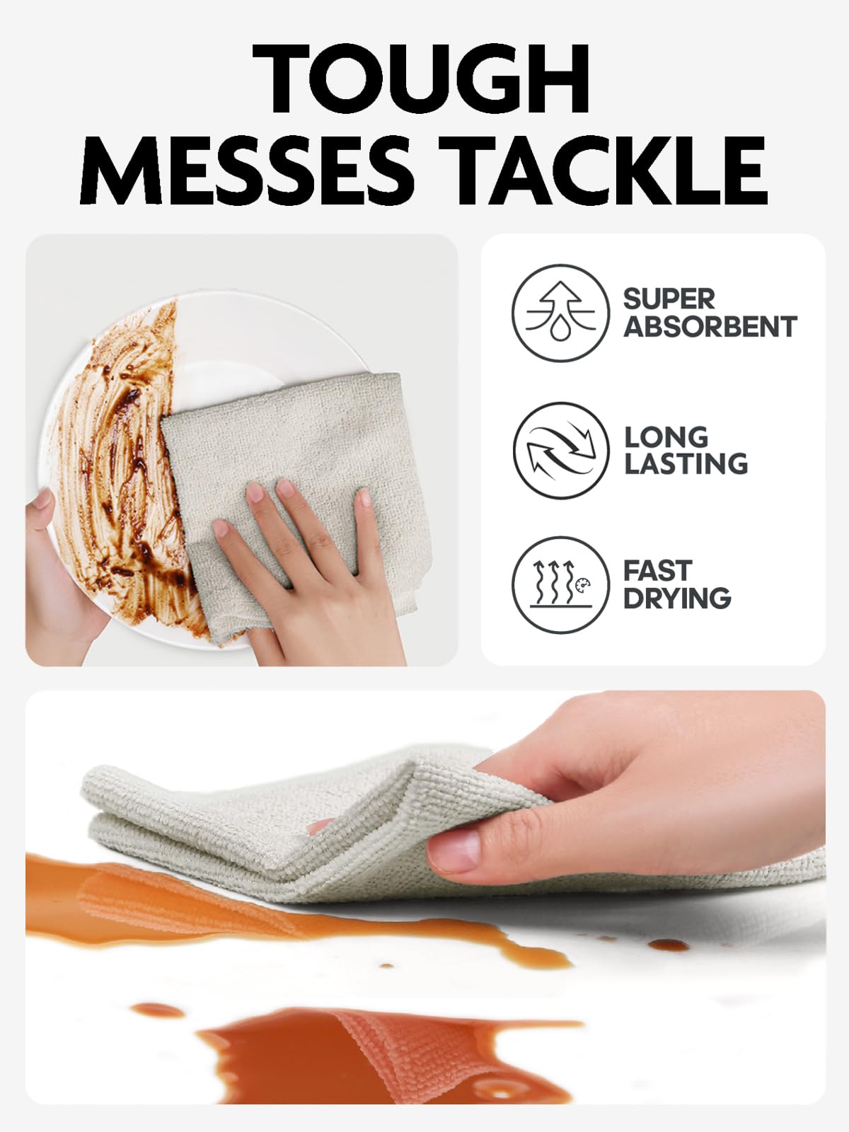 Fantasticlean Microfiber Cleaning Cloth Roll -75 Pack, Tear Away Microfiber Towels, 12" x 12", Reusable, Washable, Scratch Free, Ultra Absorbent Dishcloth for All-Around Cleaning Supplies (Cool Grey)