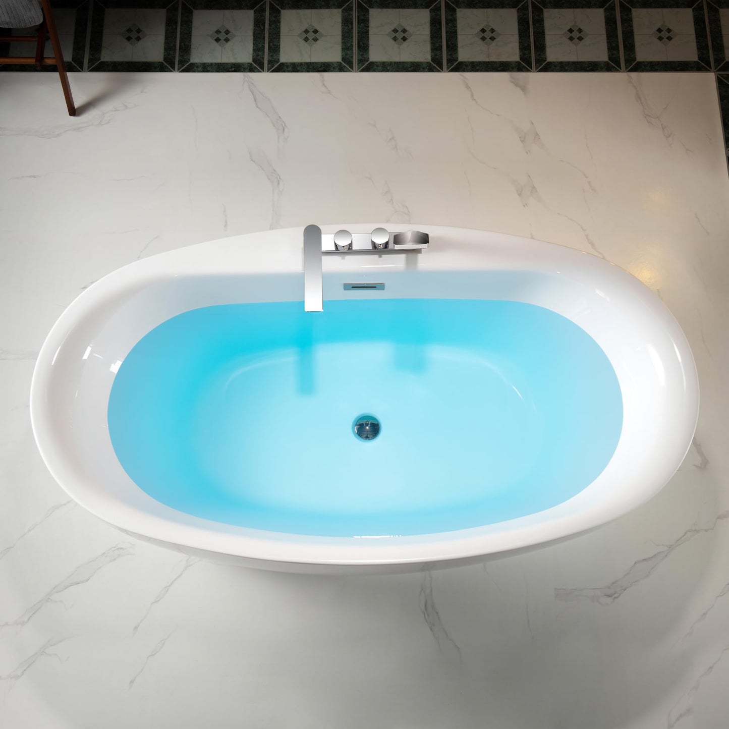 WOODBRIDGE 66" Acrylic Freestanding Bathtub Contemporary Soaking White Tub with Brushed Nickel Overflow & Drain and Faucet,B0027-BN