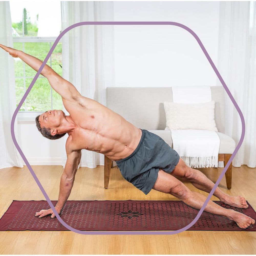 Clever Yoga Hot Yoga Mat Towel – Non-Slip Grip for Hot Yoga, Sweat Absorbent, Honeycomb Silicone Grip, Stays Flat – Ideal for Pilates, Travel, Washable & Lightweight - Dark Blue