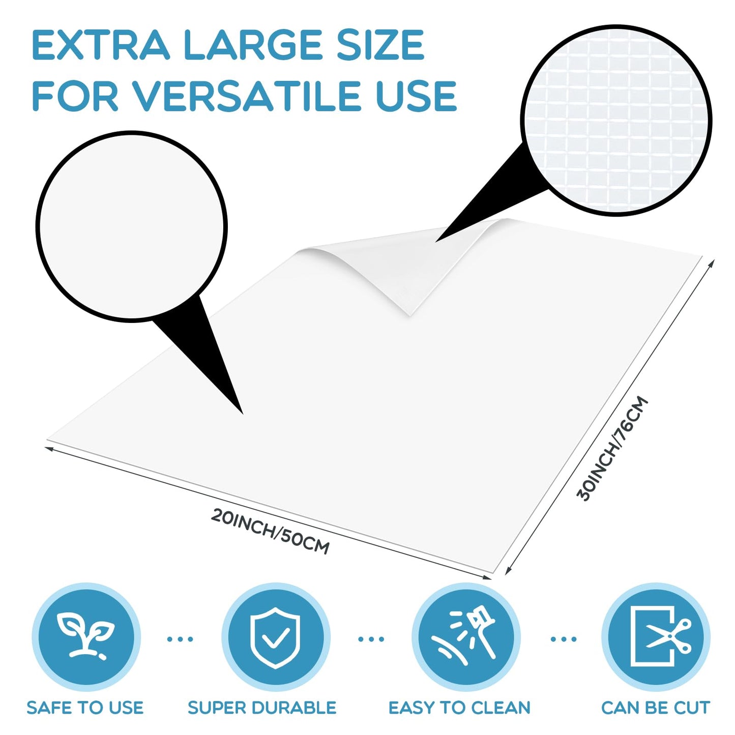 Patelai Extra Large Flexible Cutting Board Sewing Cutting Mat for Craft Countertop Protector Mat 30 x 20 Inches Kitchen Thin Plastic Chopping Pad White Non Slip Lattice Back for Food Prep
