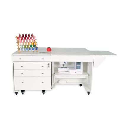 Kangaroo & Joey K8811 Sewing Cabinet – Dual Rail Electric Lift, Adjustable Sewing Table with Storage for Quilting & Crafting, Teak Finish