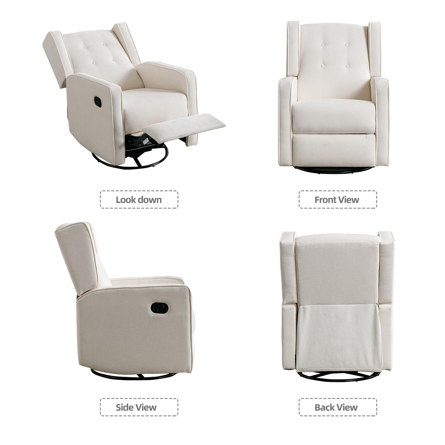 CANMOV Swivel Rocker Recliner Chair Set of 2, Nursery Glider Chair, Nursery Rocking Chairs, Manual Reclining Chair, White
