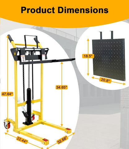 Schupethauer Foldable Hydraulic Material Lift, Pallet Jack Table Cart- 480-Lb. Capacity, 35in Lift. with Swivel Wheels, Steel Platform Board x 1