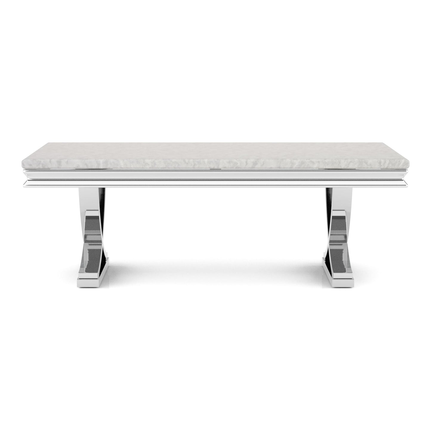 Furniture of America Obera 18mm Faux Marble Top Coffee Table with X-Shaped Base, Metal Construction, Home Décor for Living Room, Lounge Area, Office, Chrome