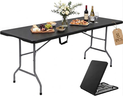 YITAHOME 8-Pack 6ft Folding Table w/1.38" Thick Tabletop Heavy Duty, Portable Outdoor Folding Tables w/Carrying Handle for Camping Picnic Parties/Indoor Events, Black
