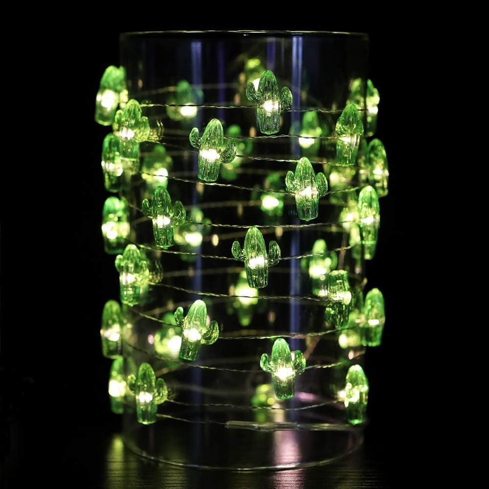 14.1Ft 40 8 Tropical Theme Cactus Decorative String Lights Warm White LED Waterproof Battery Operated Modes Cactus