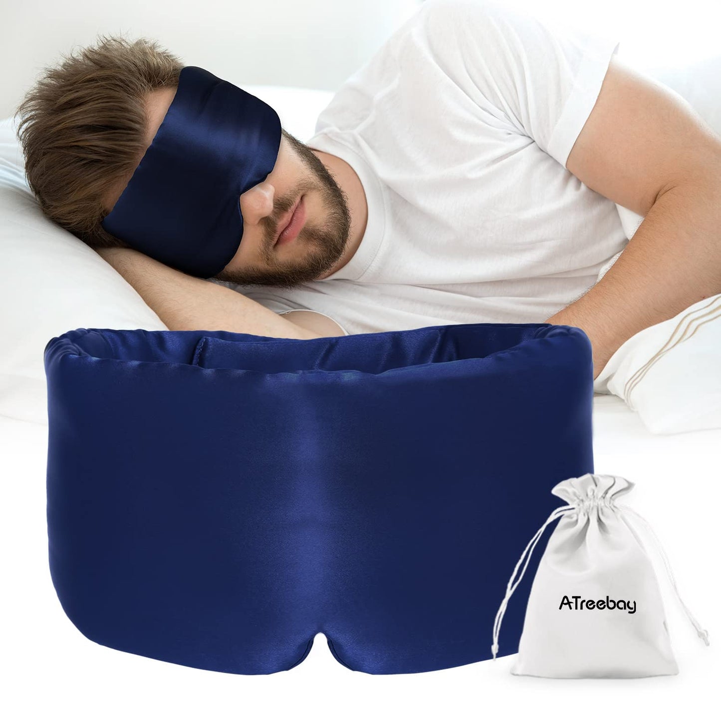 Silk Sleep Mask for Women Men, Mulberry Silk Eye Sleeping Mask & Blindfold with Adjustable Velcro Strap, Blackout Eye Cover for Sleep Travel Yoga Nap, Large Size, Black