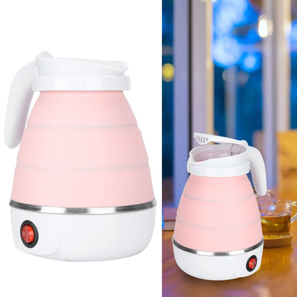 Milltrip Travel Foldable Electric Kettle, 600ml Portable Electric Kettle for Travel with Food-Grade Silicone, 400W Fast Boiling, Dry Burn Protection & Built-in Filter, US Plug 110V (Pink)