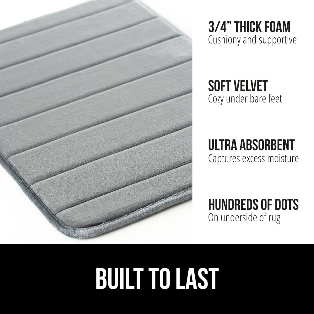 GORILLA GRIP Memory Foam Bath Mat, Soft Absorbent Bathroom Rug, Machine Washable Cushioned Floor Mats, 30x20 Graphite