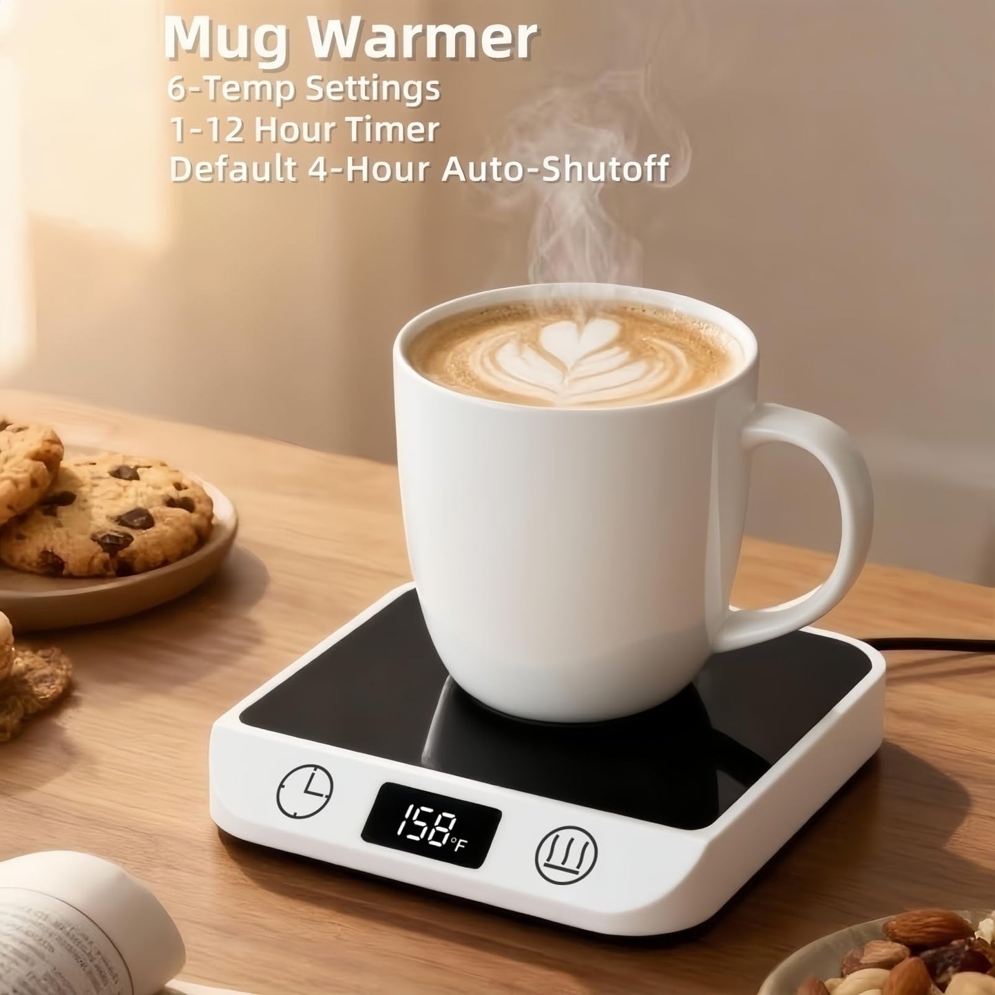 Coffee Mug Warmer & Candle Warmer 2-in-1 with Auto Shut Off - 46W Smart Electric Warmer, 6 Temperature Settings (113-158°F), Digital Timer, 4.5" Plate for WFH,Desk,Office,Home,Bedroom