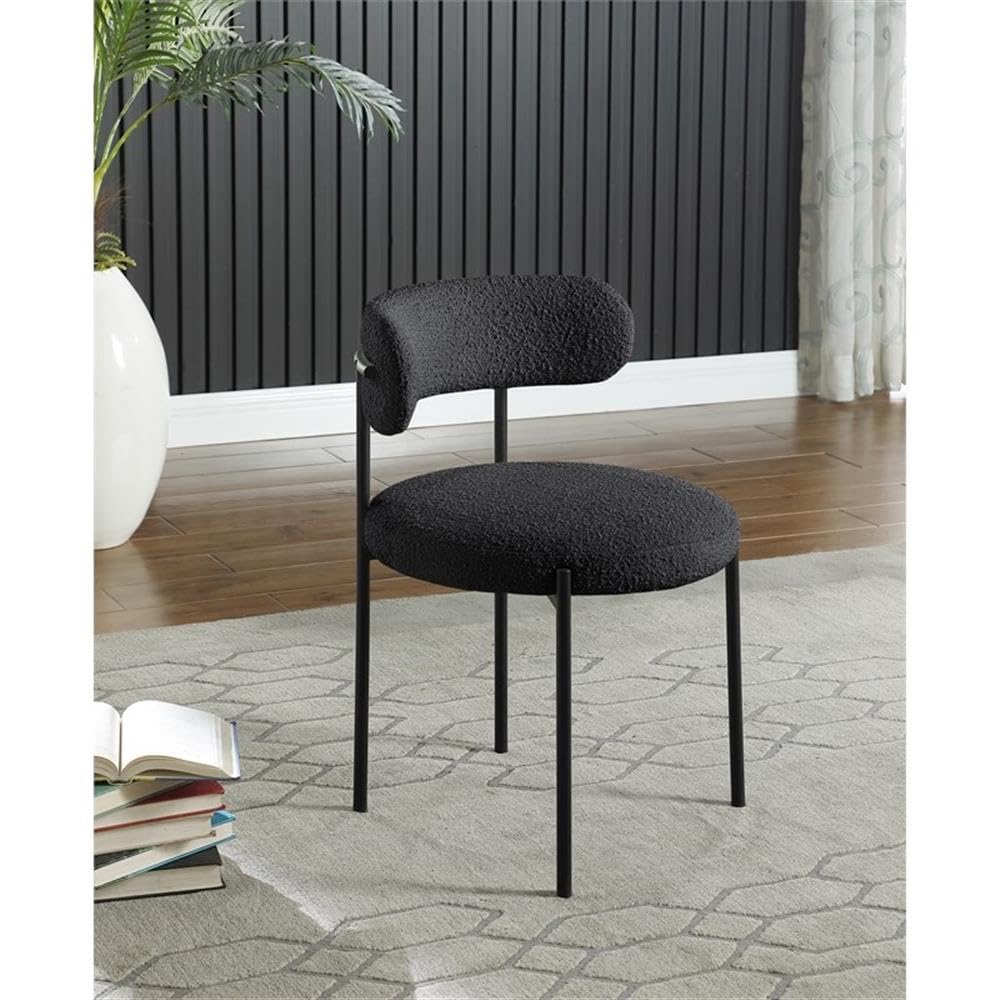 Meridian Furniture 880Black-C Beacon Collection Modern | Contemporary Boucle Fabric Upholstered Dining Chair with Matte Black Metal Frame, 22" W x 21" D x 30" H, Black, Set of 2