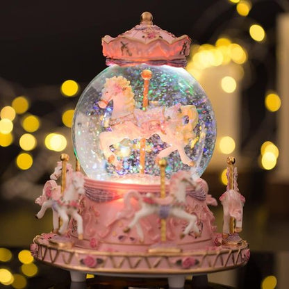 LOVE FOR YOU Musical Snow Globe Carousel | Gift-Wrapped with Ribbon, Colorful Lights & Horses | Perfect for Girls, Daughters, Granddaughters & Niece