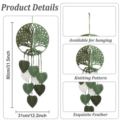 ACRNIGHEET DIY Macrame Kit for Adults Beginners Handmade Green Leaves Tree of Life DIY Boho Macrame Wall Hanging Ornaments with Macrame Supplies Macrame Wall Hanging Kit for Home Decor