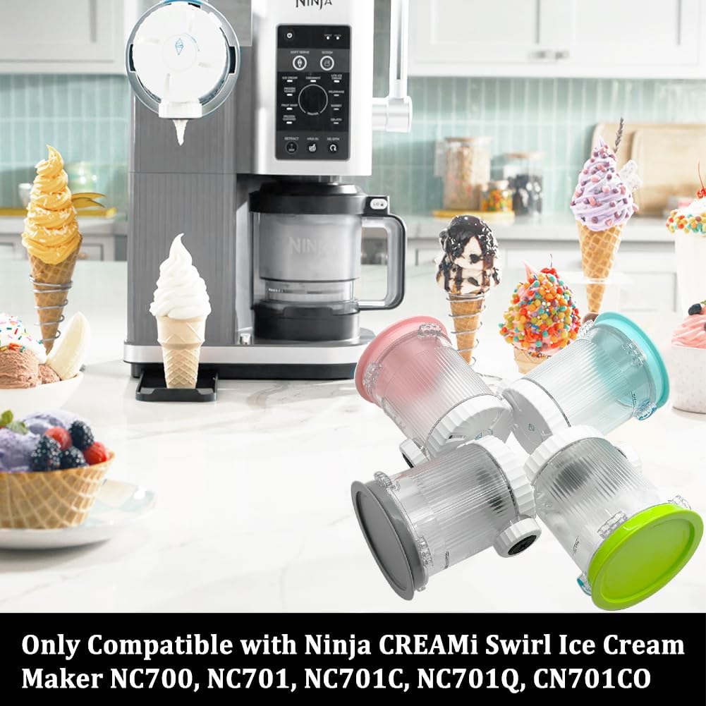 AUMUA 4 Pack NC701 NC700 16oz Ice Cream Pints and Lids Compatible with Ninja Series Swirl Creami Ice Cream & Soft Serve