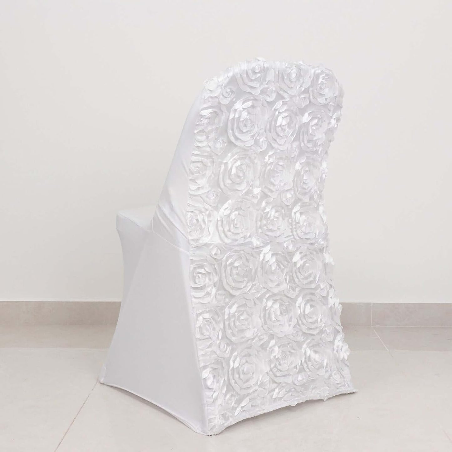 1 Set Rosette Efavormart White Satin Spandex Stretch Folding Chair Cover for Party Dining Chairs Wedding W/Foot Pockets