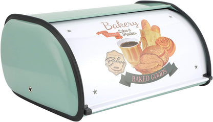 Roll Top Bread Box for Kitchen Counter, Metal Bread Bin Retro Food Storage Container, 13"x9.4"x5.9" (Green)