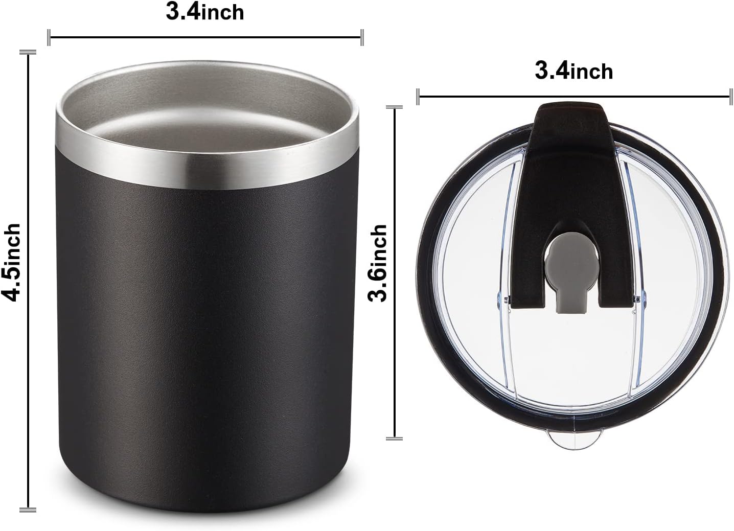 MEWAY 12 oz Lowball Tumbler, Stainless Steel Double Wall Vacuum Insulated Mug with Straw and Lid, Black