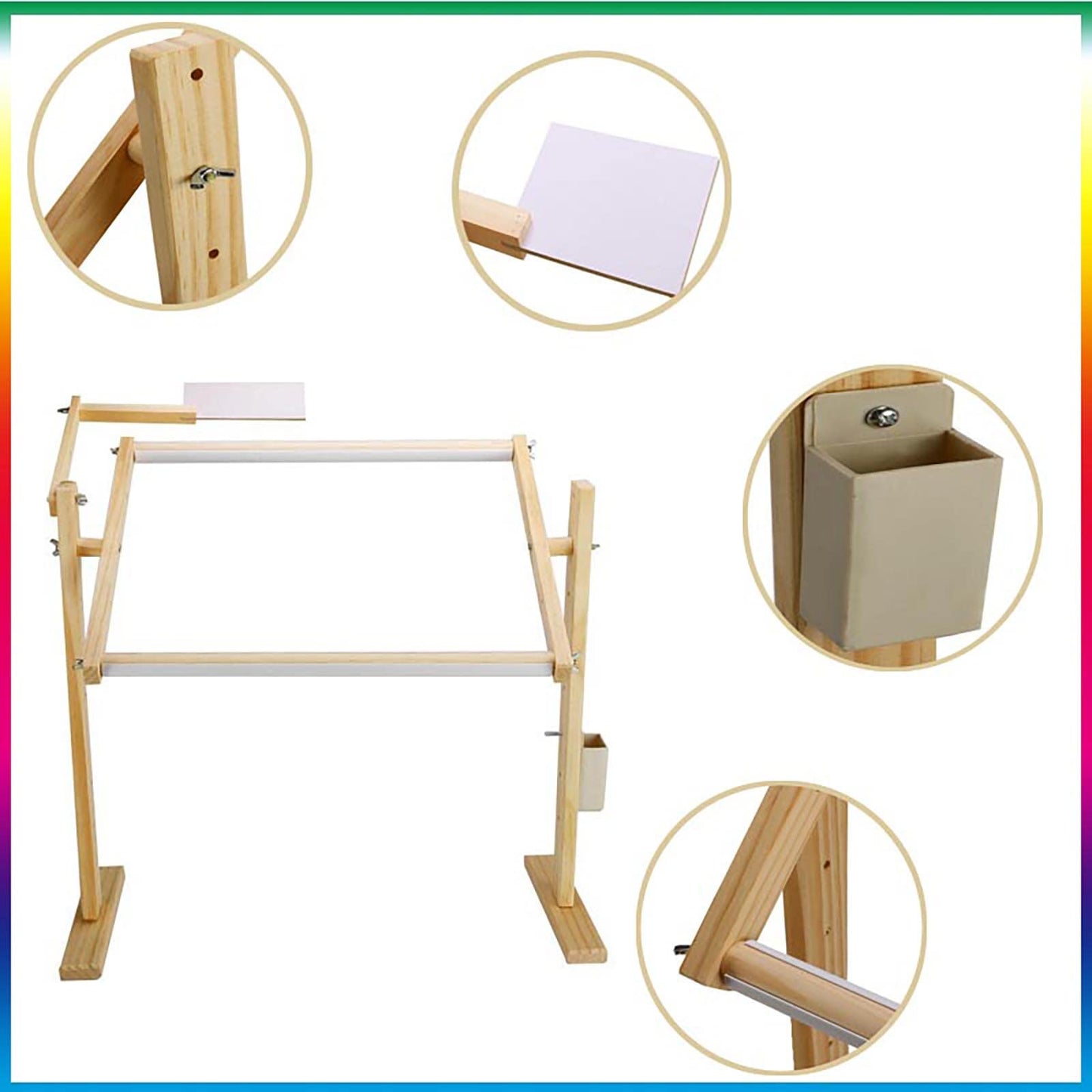 SDVantage Cross Stitch Frame Vertical Solid Wood Cross Stitch Frame Embroidery Frame, 360° Rotatable Embroidery Stand Wooden Floor Tabletop Tapestry Frame