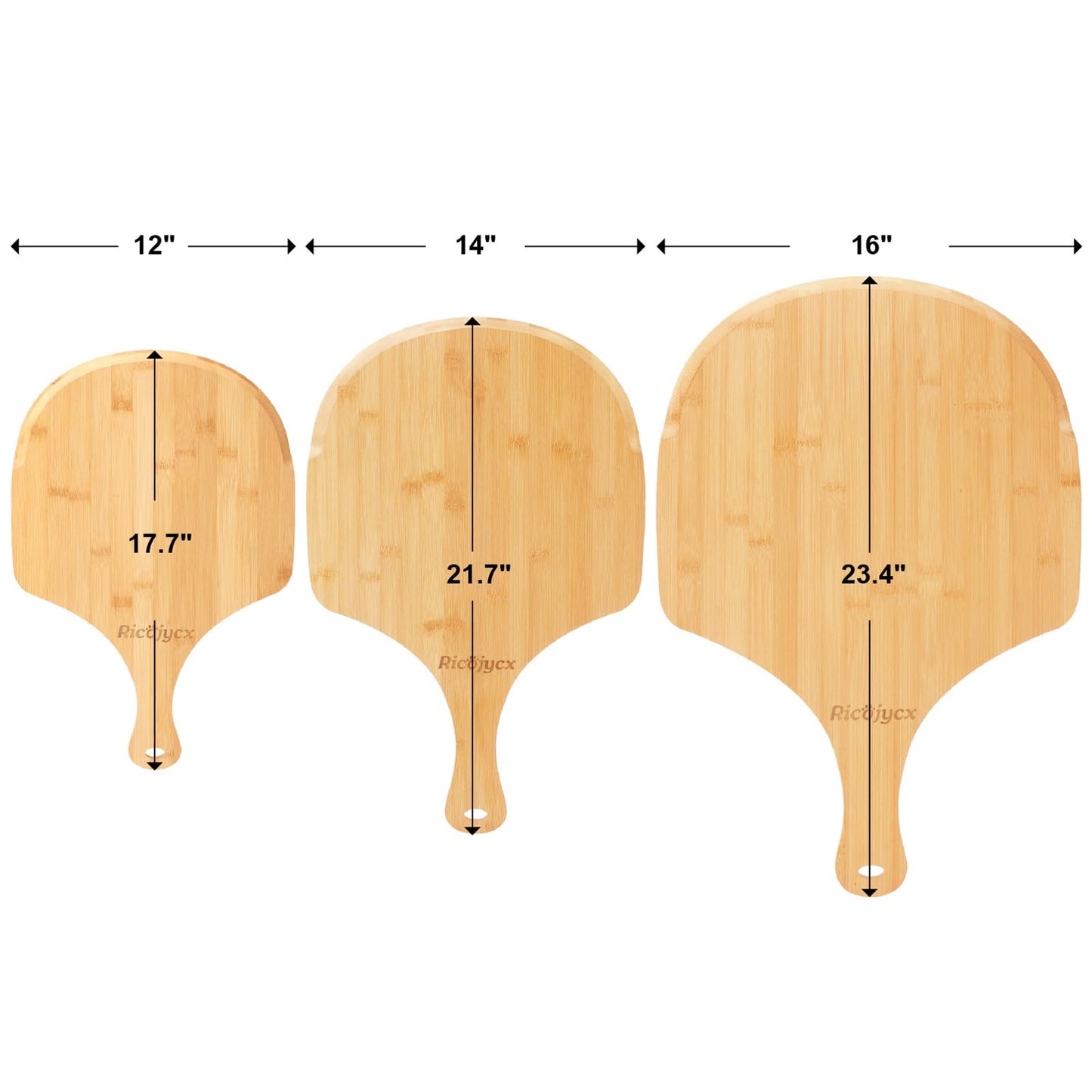 RICOJYCX 2 Pack 16 Inch Bamboo Pizza Peel, Wooden Pizza Paddle Spatula with Extended Handle, Cutting & Serving Board for Pizza, Bread, Cheese, Fruits and Vegetables