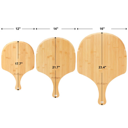RICOJYCX 2 Pack 16 Inch Bamboo Pizza Peel, Wooden Pizza Paddle Spatula with Extended Handle, Cutting & Serving Board for Pizza, Bread, Cheese, Fruits and Vegetables