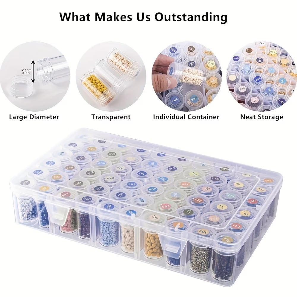 Huacan 60 Grids 5D Diamond Painting Box Storage Containers with Label Stickers for Beads Seeds Crafts