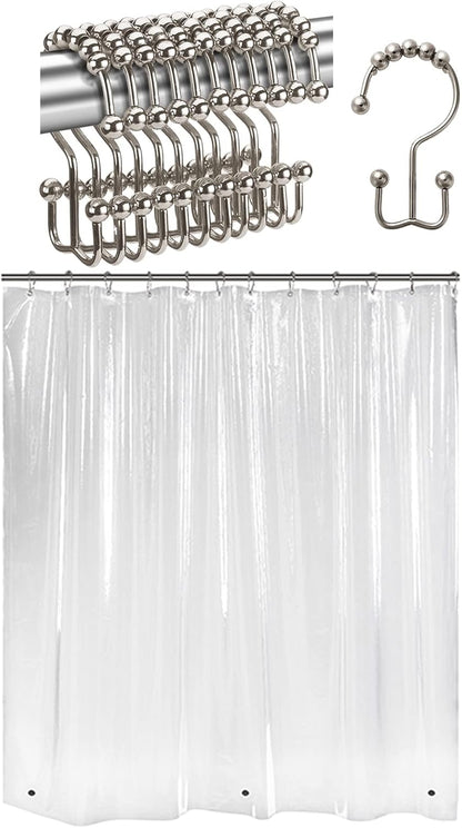 Titanker 12 Pcs Clear Shower Curtain Liner with 72x72 Shower Curtain Hooks