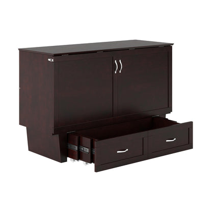 AFI, Chelsea Mid-Century Modern Queen Solid Wood Murphy Bed Chest with 6" Mattress, Storage Drawer & Built-in USB Charger, Espresso