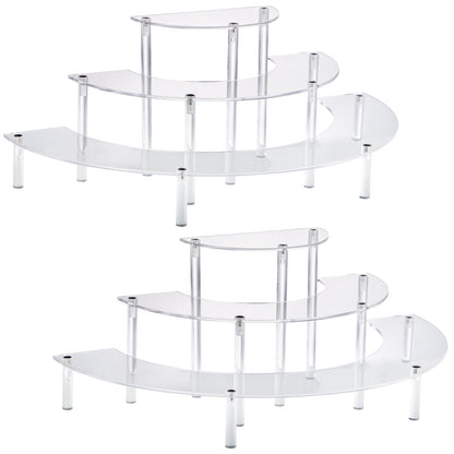 HENABLE Acrylic Display Risers, 3 Tier Clear Cupcake Perfume Stand Organizer, Half Moon Dessert Stand for Display, Food, Amiibo Funko POP Figure (2half
