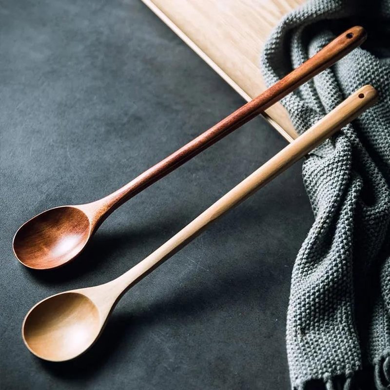 Wood Cooking spoon, 2PCS 13 inches Long Handle Spoons for Mixing,Tasting Stirring food, Large Wooden Cooking Utensils for Cooking and Crafts(Nanmu)