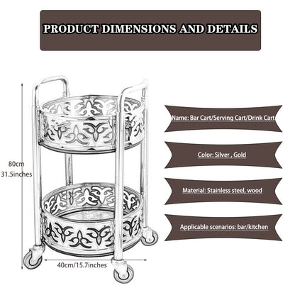 Bar Cart with Wheels High-end Restaurant Luxury Style Serving Cart, Portable Mobile Double Armrest Drink Cart, Banquet Service Equipment (Color : Gold, Size : 80 * 40cm)
