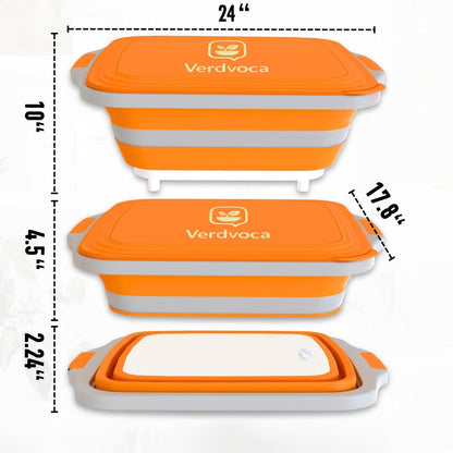 Verdvoca 1 Pcs 30L & 2 Pcs 16L Collapsible BBQ Prep Tubs with Lids for Fruit Prep & Washing, Meal Marinating and Food Storage