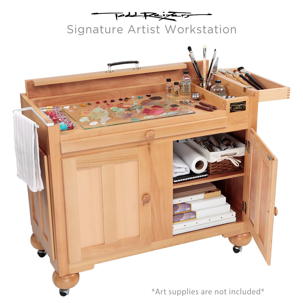 Creative Mark Todd Reifers Signature Artist Workstation - Crafting Table with Storage Cabinet, 38x32x18 Inches - Large Art Desk with Storage for Adults, Finished Beech Wood