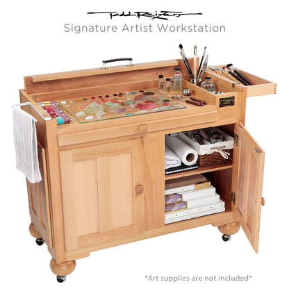 Creative Mark Todd Reifers Signature Artist Workstation - Crafting Table with Storage Cabinet, 38x32x18 Inches - Large Art Desk with Storage for Adults, Finished Beech Wood