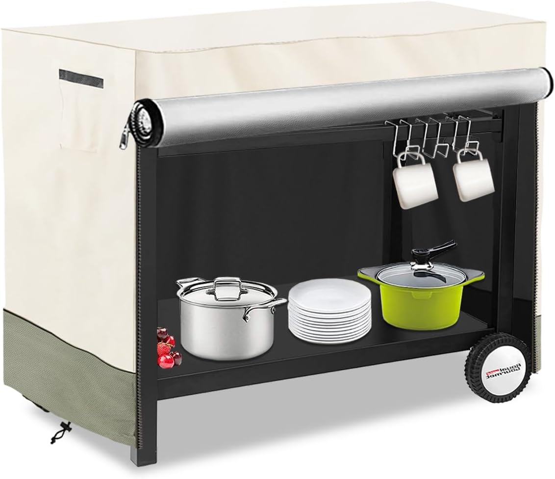 40 inch Bitubi Outdoor Dining Cart Cover for Royal Gourmet Double-Shelf Movable Dining Cart Table, Heavy Duty