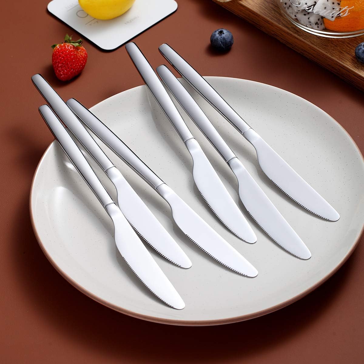 Berglander Dinner Knives Set of 6 - Stainless Steel Shiny Modern Butter Knife Table Knives, Dishwasher Safe