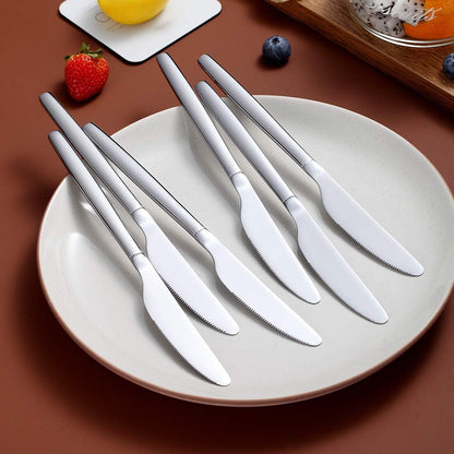 Berglander Dinner Knives Set of 6 - Stainless Steel Shiny Modern Butter Knife Table Knives, Dishwasher Safe