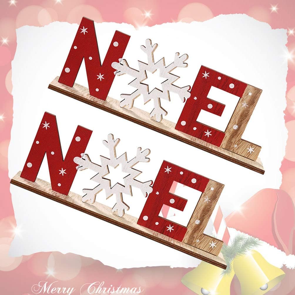 SUPVOX 2pcs Christmas Wooden Tabletop Decorations, Xmas Holiday Noel Sign Ornaments