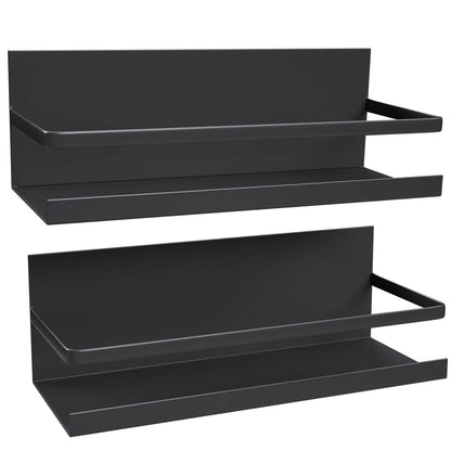 YJSMO 2 Pack Magnetic Spice Rack for Refrigerator,Heave Duty Magnetic Shelf For Kitchen,Magnet Book Shelf For Whiteboard,Space Container,Drill free (Black)