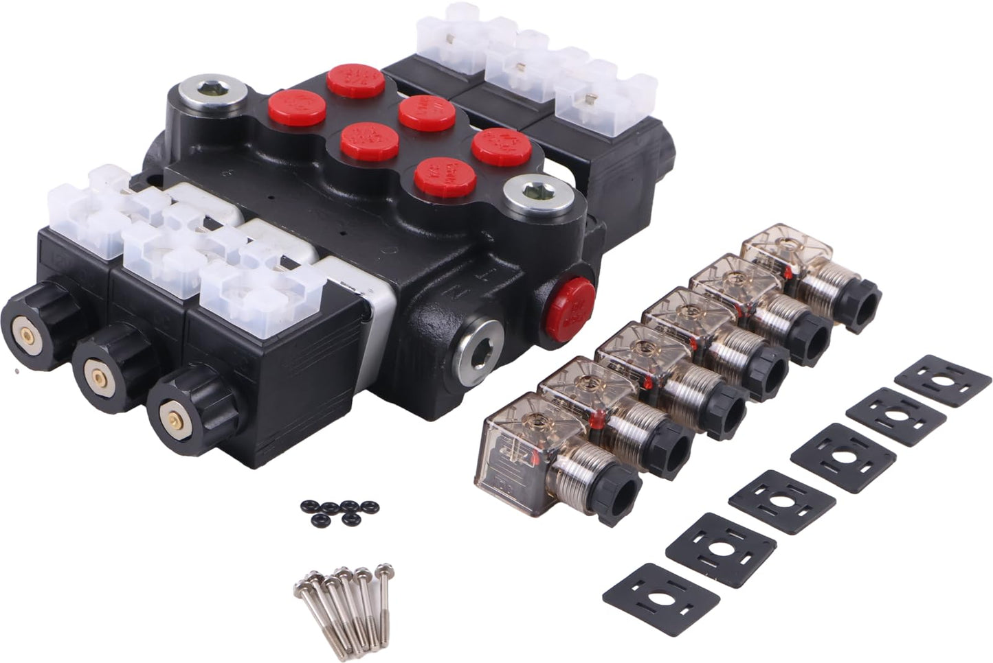 Solarhome 3 Spool Solenoid 12V DC Hydraulic Control Valve Open Center Double Acting 13 GPM 3600 PSI SAE Ports Compatible With Tractors Loaders Log Splitters